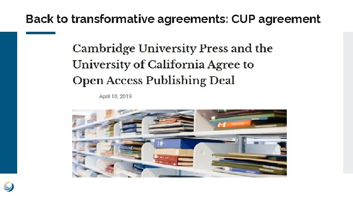 Back to transformative agreements: CUP agreement 