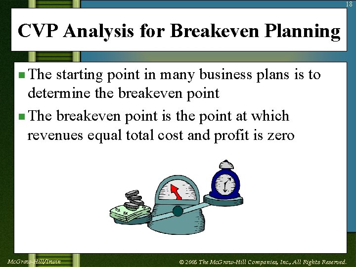 18 CVP Analysis for Breakeven Planning n The starting point in many business plans