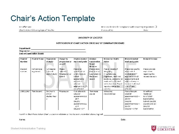 Chair’s Action Template Student Administration Training 