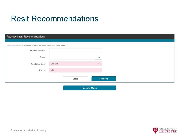 Resit Recommendations Student Administration Training 