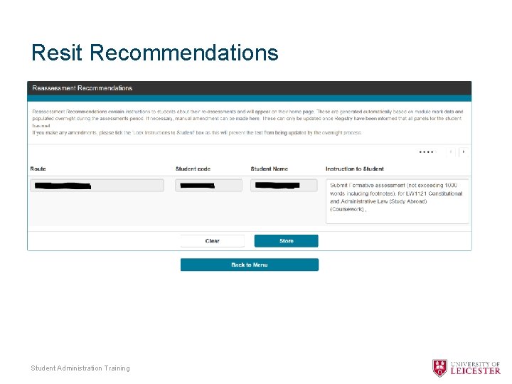 Resit Recommendations Student Administration Training 