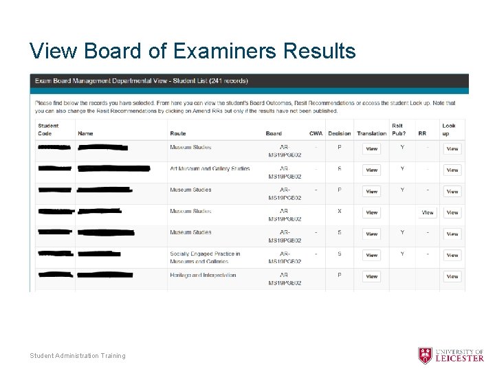 View Board of Examiners Results Student Administration Training 