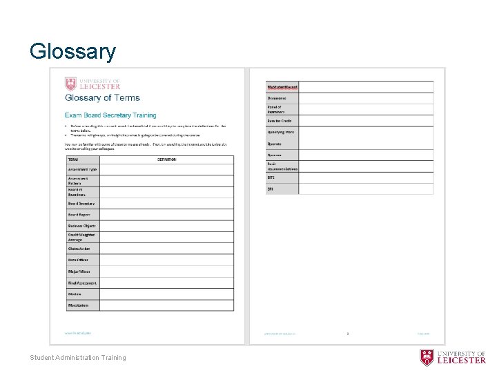 Glossary Student Administration Training 