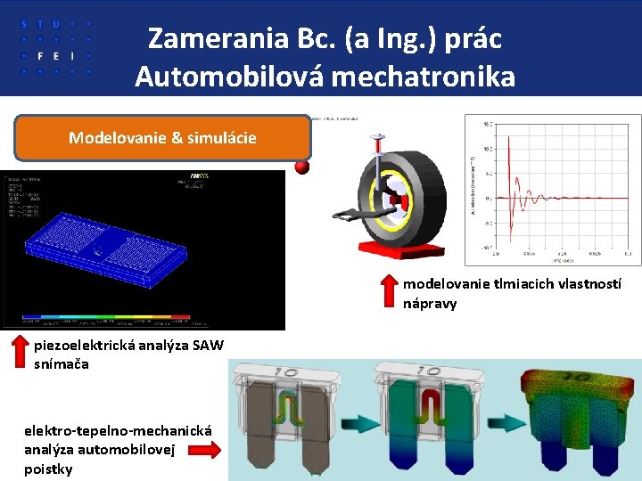 Zamerania Bc. (a Ing. ) prác Automobilová mechatronika Modelovanie & simulácie modelovanie tlmiacich vlastností