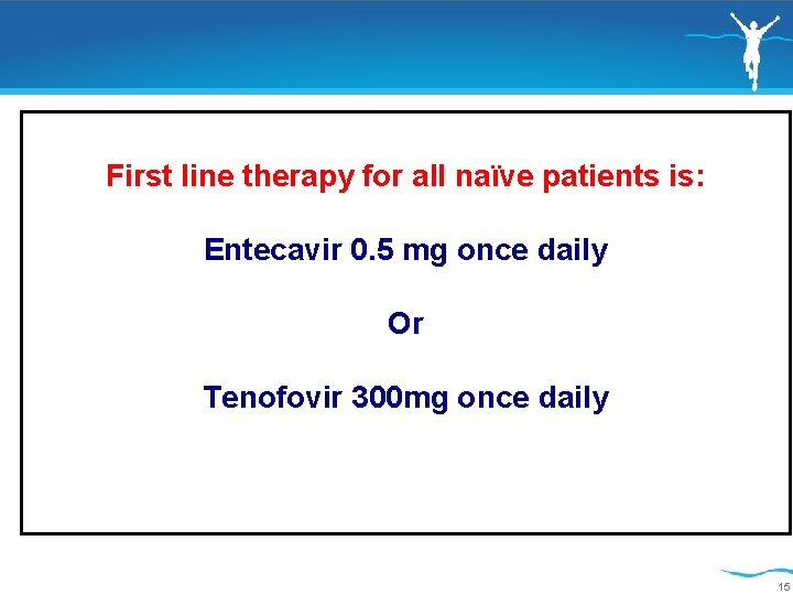 First line therapy for all naïve patients is: Entecavir 0. 5 mg once daily