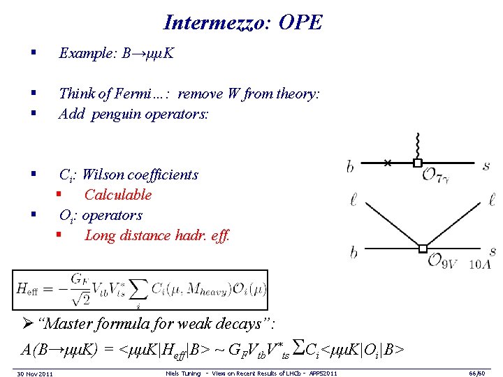 Intermezzo: OPE § Example: B→μμK § § Think of Fermi…: remove W from theory: