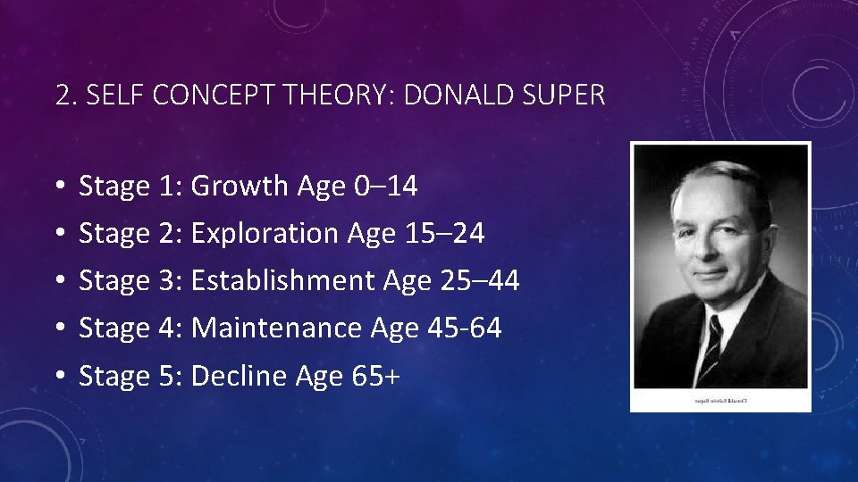 2. SELF CONCEPT THEORY: DONALD SUPER • • • Stage 1: Growth Age 0–