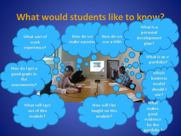 What would students like to know? What sort of work experience? How do we