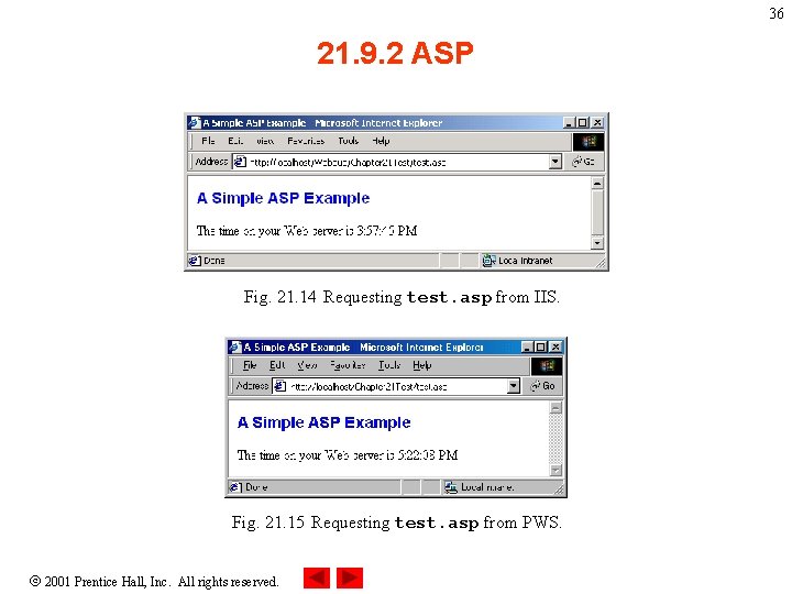 36 21. 9. 2 ASP Fig. 21. 14 Requesting test. asp from IIS. Fig.