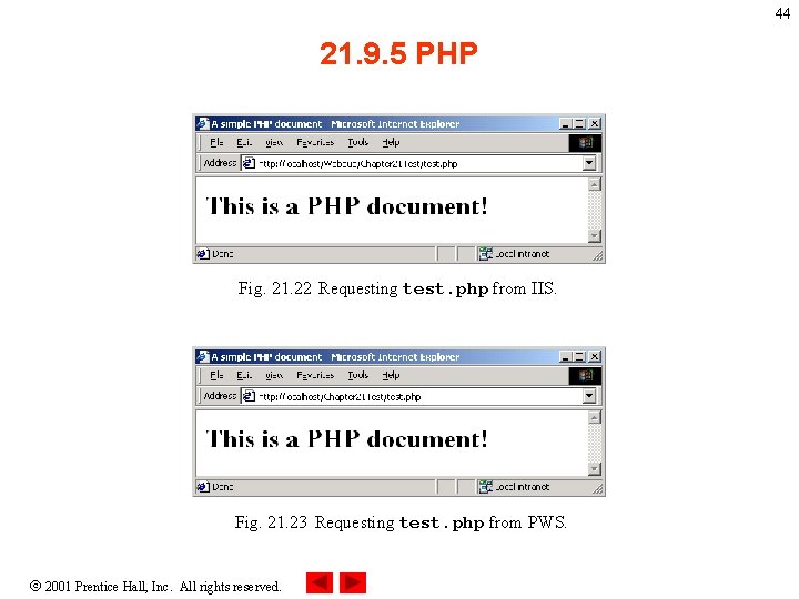 44 21. 9. 5 PHP Fig. 21. 22 Requesting test. php from IIS. Fig.