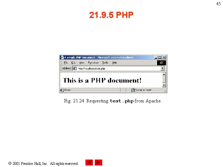 45 21. 9. 5 PHP Fig. 21. 24 Requesting test. php from Apache. 2001