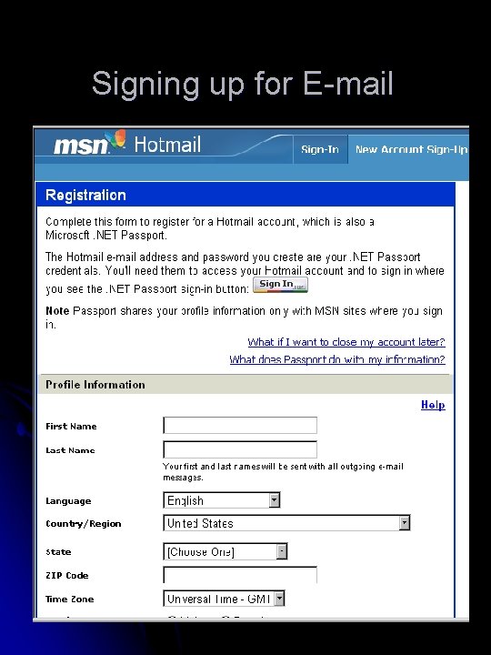 Signing up for E-mail 