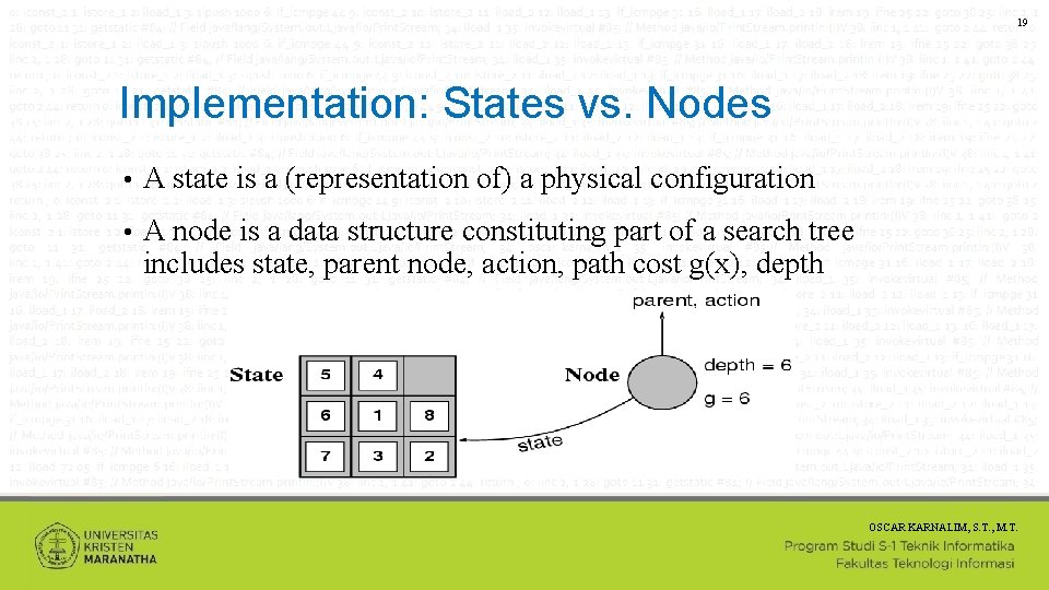 19 Implementation: States vs. Nodes • A state is a (representation of) a physical