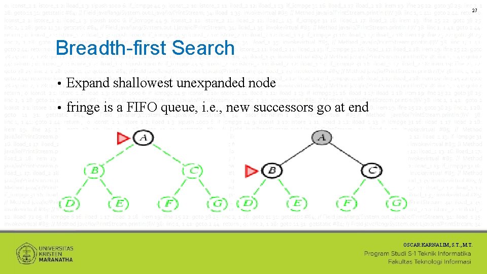 27 Breadth-first Search • Expand shallowest unexpanded node • fringe is a FIFO queue,