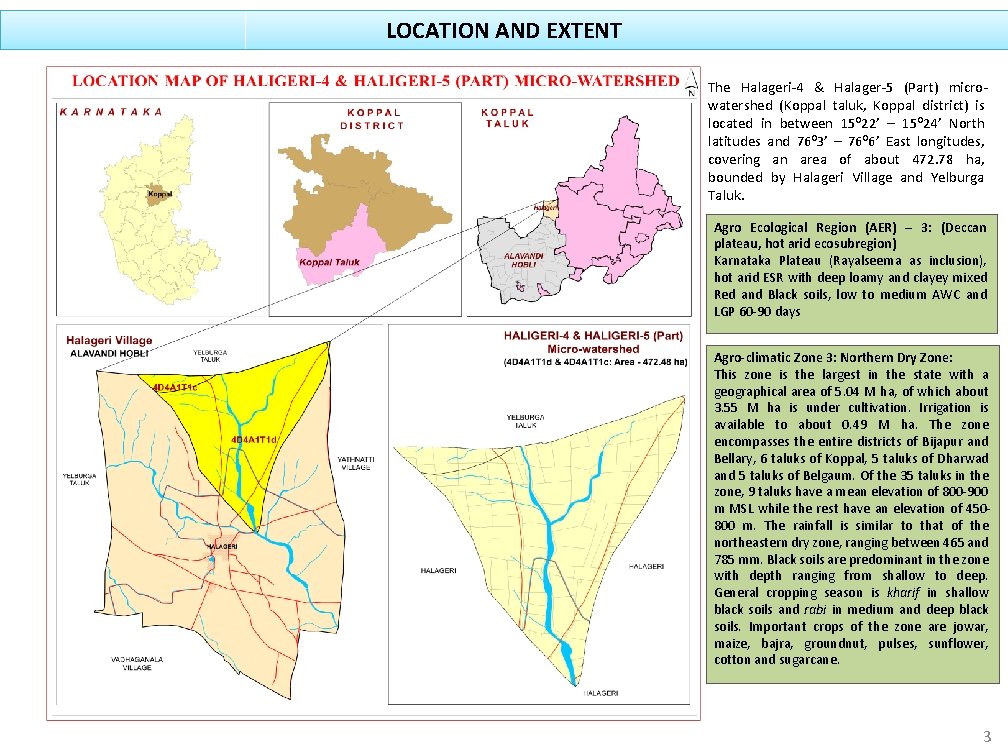 LOCATION AND EXTENT The Halageri-4 & Halager-5 (Part) microwatershed (Koppal taluk, Koppal district) is