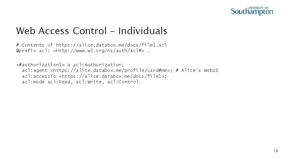 Web Access Control - Individuals # Contents of https: //alice. databox. me/docs/file 1. acl