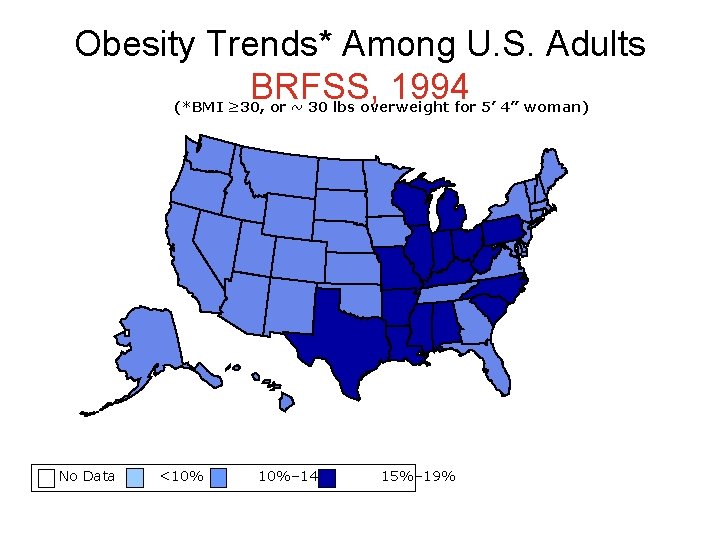 Obesity Trends* Among U. S. Adults BRFSS, 1994 (*BMI ≥ 30, or ~ 30