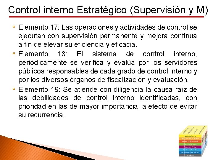 Control interno Estratégico (Supervisión y M) Elemento 17: Las operaciones y actividades de control