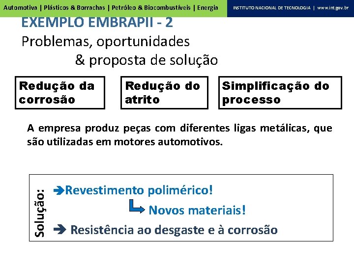 Automotiva | Plásticos & Borrachas | Petróleo & Biocombustíveis | Energia INSTITUTO NACIONAL DE