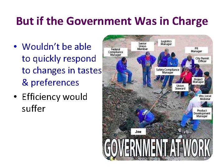 But if the Government Was in Charge • Wouldn’t be able to quickly respond