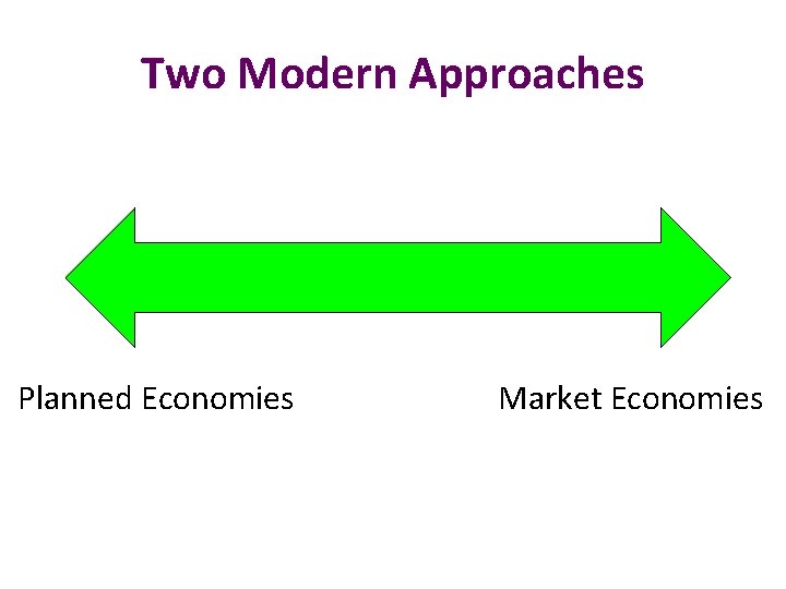 Two Modern Approaches Planned Economies Market Economies 