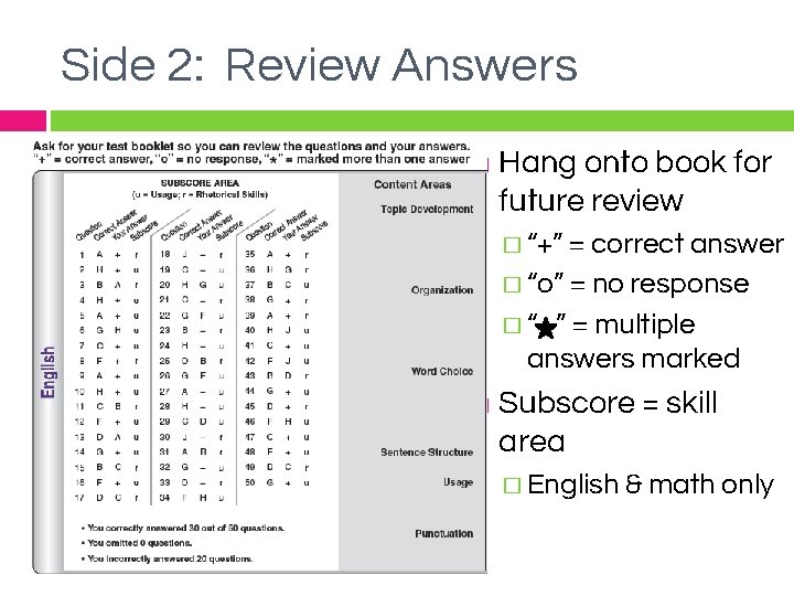 Side 2: Review Answers � Hang onto book for future review � “+” =