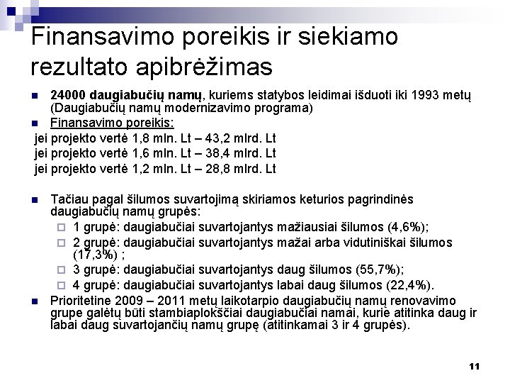 Finansavimo poreikis ir siekiamo rezultato apibrėžimas 24000 daugiabučių namų, kuriems statybos leidimai išduoti iki