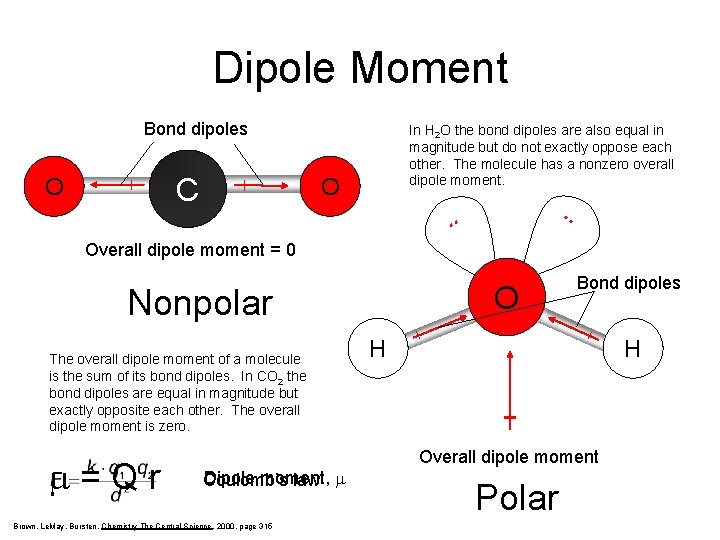 Dipole Moment Bond dipoles C O In H 2 O the bond dipoles are