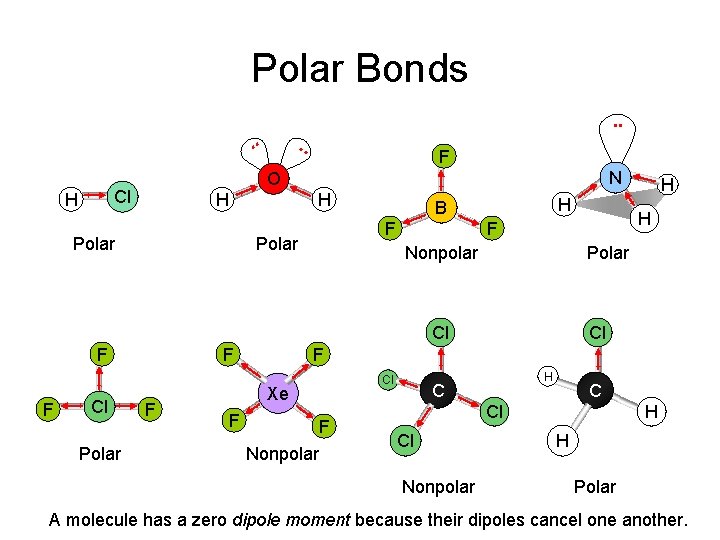 Polar Bonds. . F N O Cl H . . H H Polar F