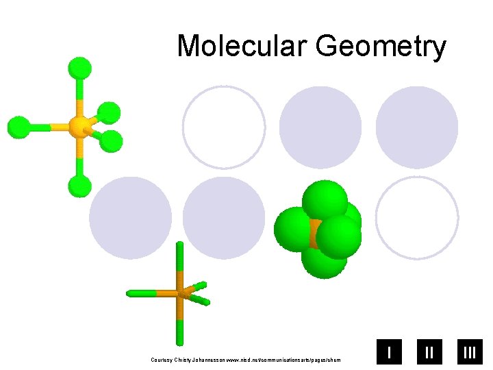 Molecular Geometry Courtesy Christy Johannesson www. nisd. net/communicationsarts/pages/chem I II III 