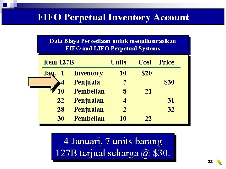 FIFO Perpetual Inventory Account Data Biaya Persediaan untuk mengilustrasikan FIFO and LIFO Perpetual Systems