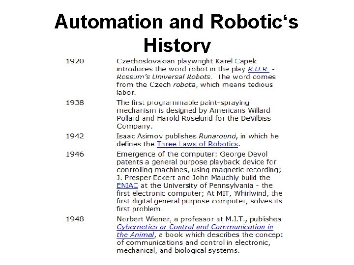 Automation and Robotic‘s History 
