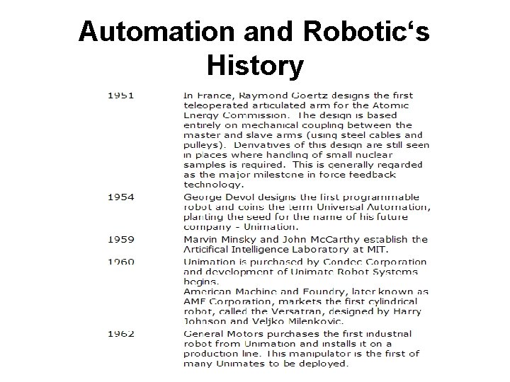 Automation and Robotic‘s History 