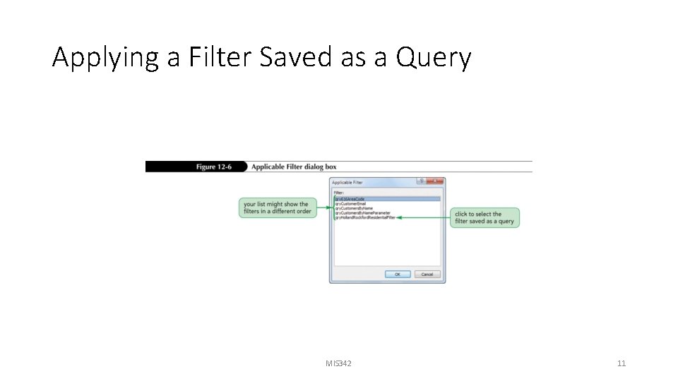 Applying a Filter Saved as a Query MIS 342 11 