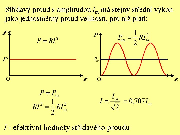 Střídavý proud s amplitudou Im má stejný střední výkon jako jednosměrný proud velikosti, pro