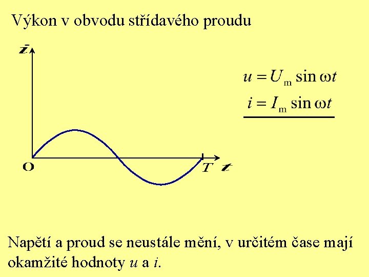 Výkon v obvodu střídavého proudu Napětí a proud se neustále mění, v určitém čase