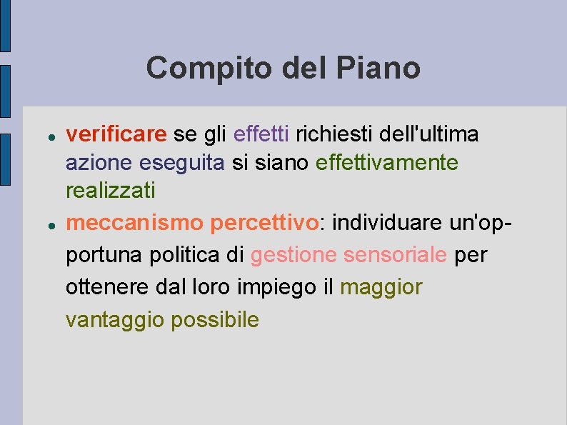 Compito del Piano verificare se gli effetti richiesti dell'ultima azione eseguita si siano effettivamente