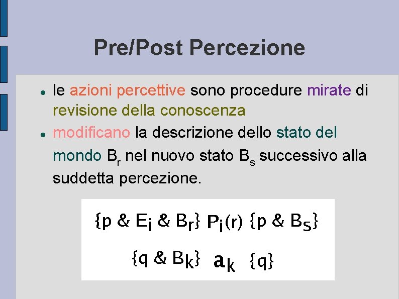 Pre/Post Percezione le azioni percettive sono procedure mirate di revisione della conoscenza modificano la