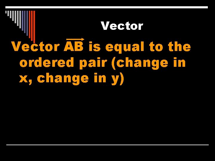 Vector AB is equal to the ordered pair (change in x, change in y)