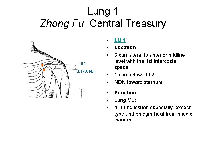 Lung 1 Zhong Fu Central Treasury • • LU 1 Location 6 cun lateral