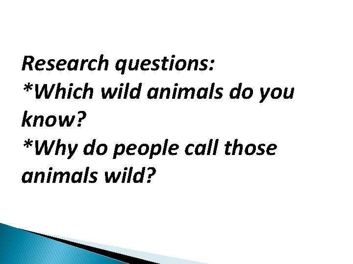 Research questions: *Which wild animals do you know? *Why do people call those animals