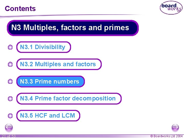 Contents N 3 Multiples, factors and primes N 3. 1 Divisibility N 3. 2 Contents N 3 Multiples, factors and primes N 3. 1 Divisibility N 3. 2