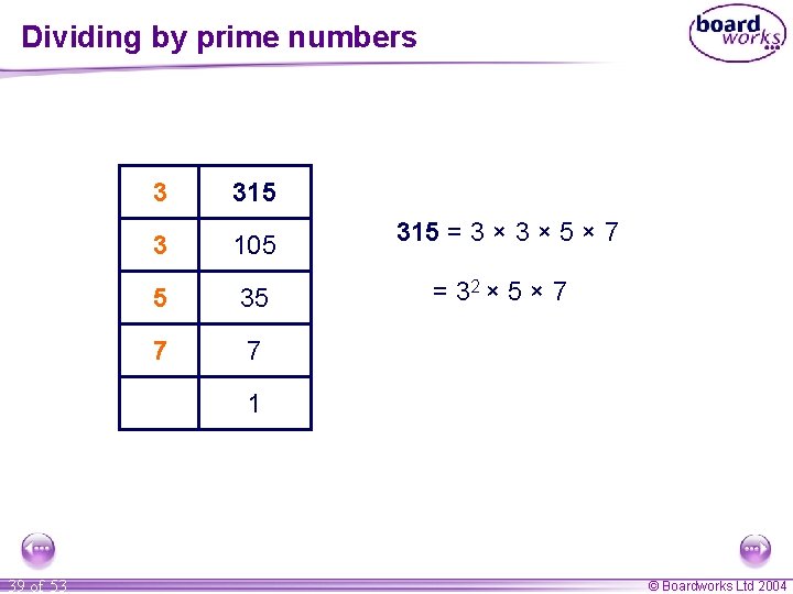 Dividing by prime numbers 3 315 3 105 315 = 3 × 5 × Dividing by prime numbers 3 315 3 105 315 = 3 × 5 ×
