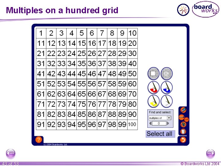 Multiples on a hundred grid 43 of 53 © Boardworks Ltd 2004 