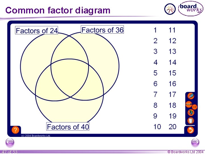 Common factor diagram 47 of 53 © Boardworks Ltd 2004 Common factor diagram 47 of 53 © Boardworks Ltd 2004