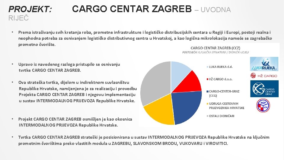 PROJEKT: RIJEČ • CARGO CENTAR ZAGREB – UVODNA Prema istraživanju svih kretanja roba, prometne