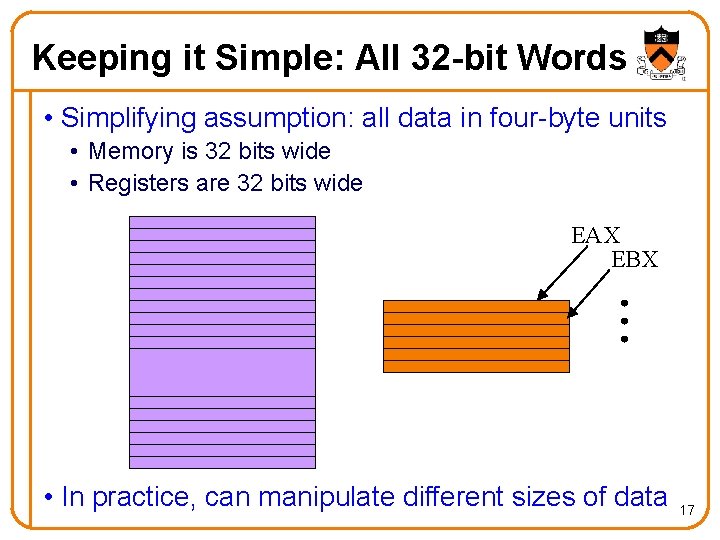Keeping it Simple: All 32 -bit Words • Simplifying assumption: all data in four-byte
