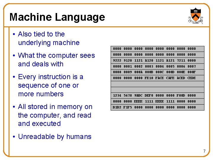 Machine Language • Also tied to the underlying machine 0000 0000 • What the