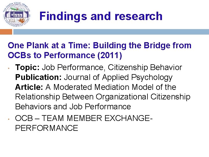 Findings and research One Plank at a Time: Building the Bridge from OCBs to
