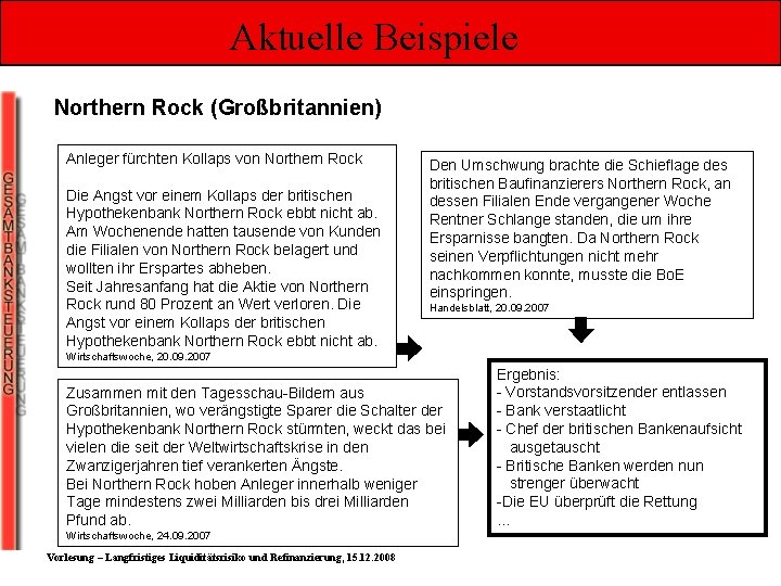 Aktuelle Beispiele Northern Rock (Großbritannien) Anleger fürchten Kollaps von Northern Rock Die Angst vor